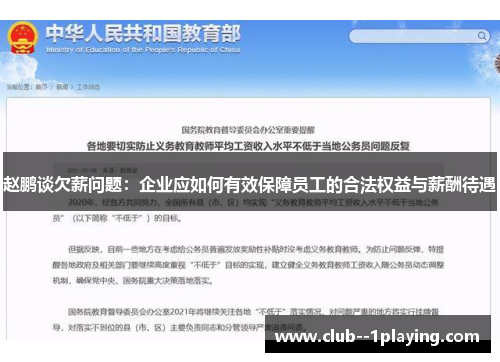 赵鹏谈欠薪问题：企业应如何有效保障员工的合法权益与薪酬待遇